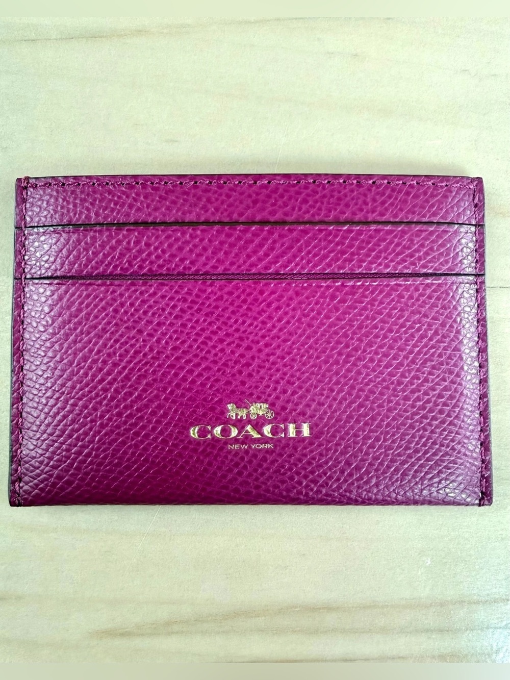 NWT Coach Pebbled Leather Card Case in Magenta